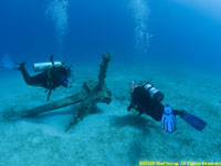 divers checking out an old anchor
